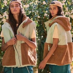 Free People Tan and Cream Hooded Vest